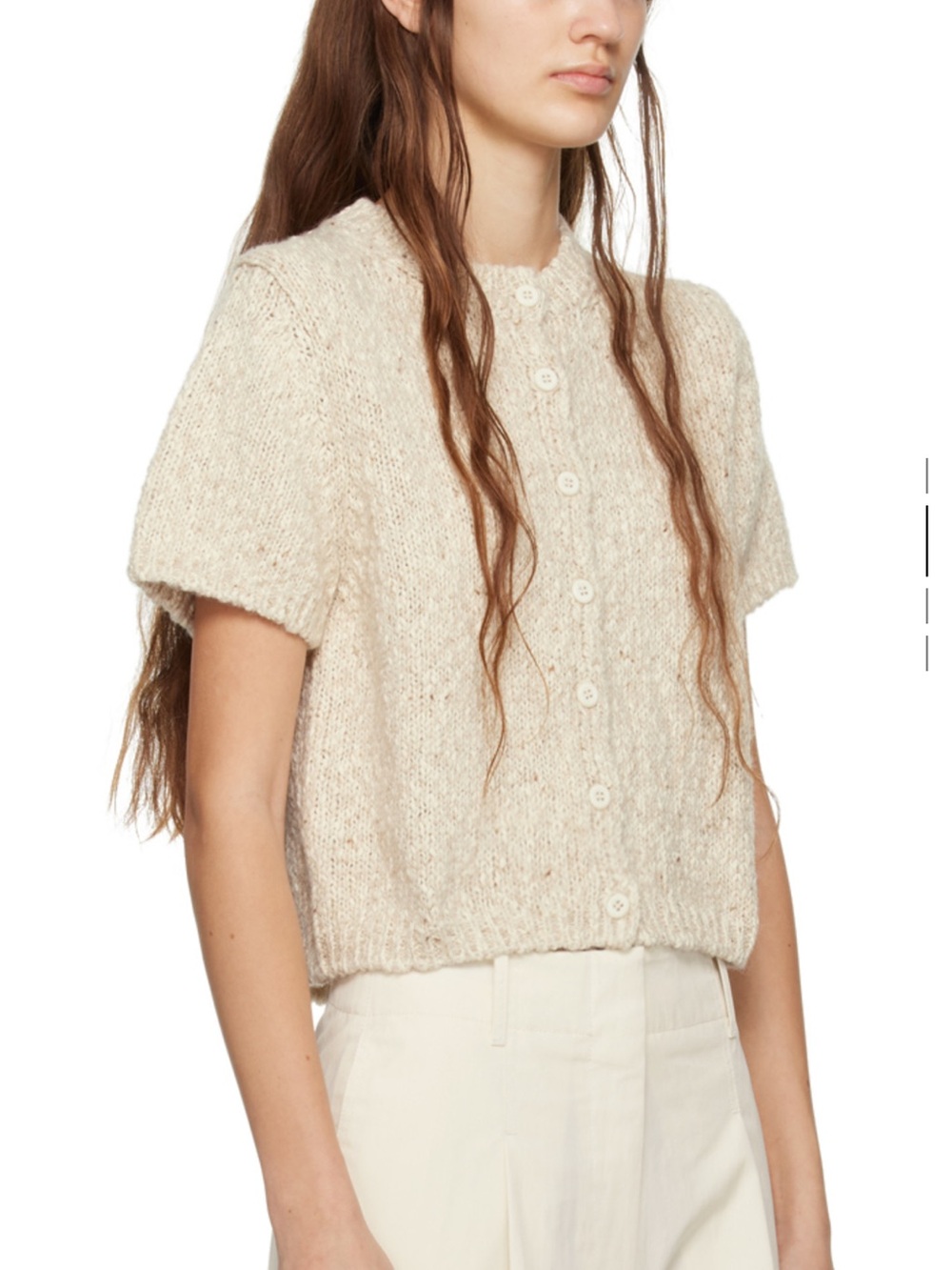 Nothing Written Short-Sleeve Knit Cardigan in Oatmeal, size M, like new
